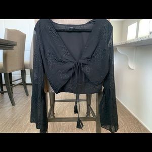 Olivaceous Embroidered Crop Top with Tie Detail